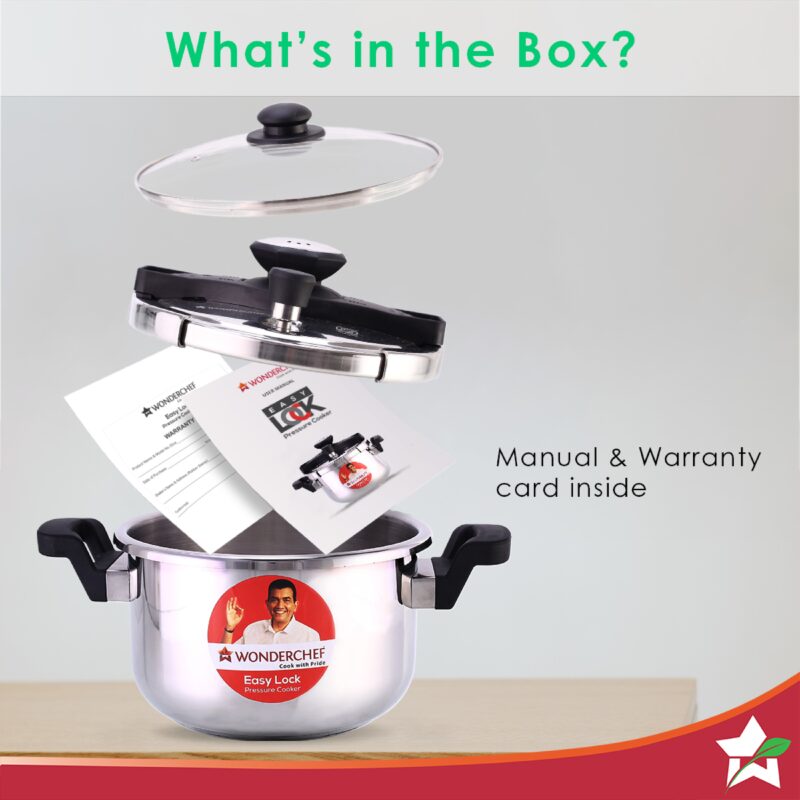 Easy Lock Stainless Steel 5L Outer Lid Pressure Cooker | Induction Compatible | Tri-Ply Bottom | 5 Year Warranty | Free Glass Lid | Silver - Image 7