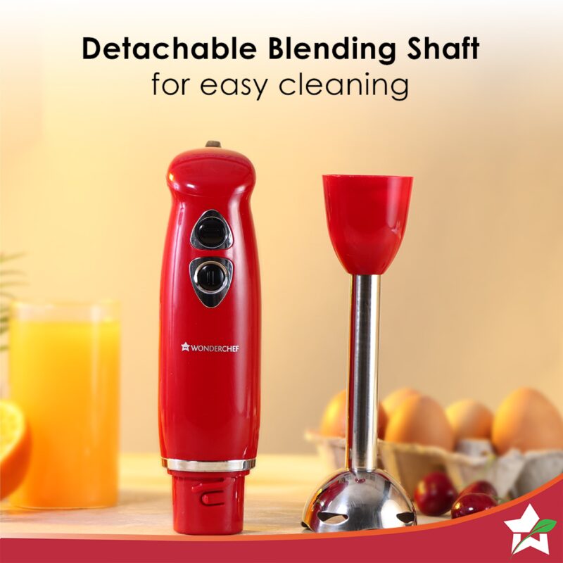 Crimson Edge 400 W Electric Hand Blender | Powerful & Silent Motor | Portable | Easy Control Grip | Hot & Cold Blending | 2 Speed Selection | Anti Rush Sharp Stainless Steel Blades | Detachable stem | 2 Years warranty | Red - Image 6