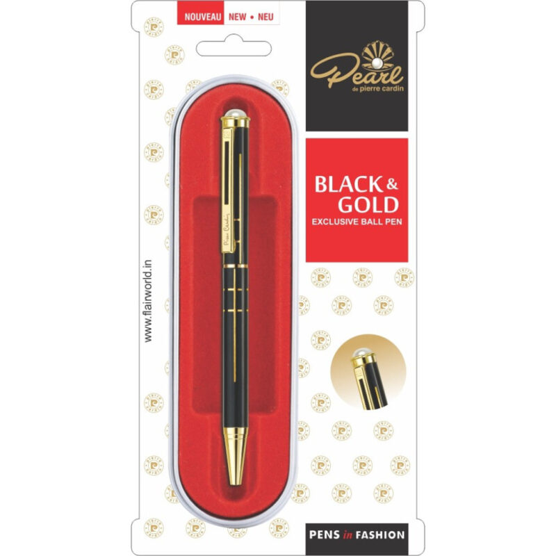 Pierre Cardin Pearl Black & Gold Finish Exclusive Ball Pen - Blue, Pack Of 1