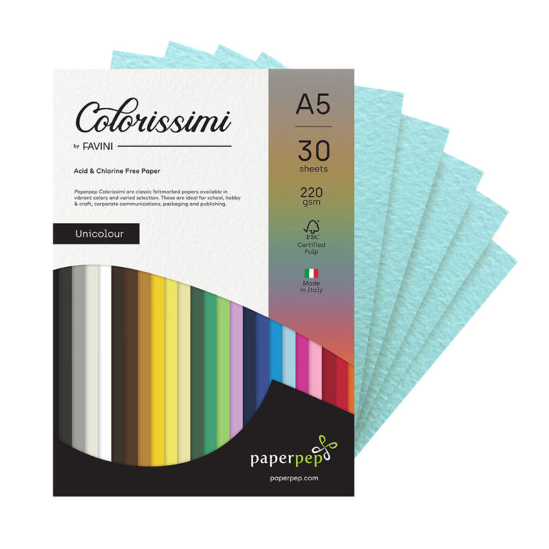 Paper Pep Colorissimi Card Stock 220Gsm A5 Azzurro (Baby Blue) Unicolor Of 30 Sheets