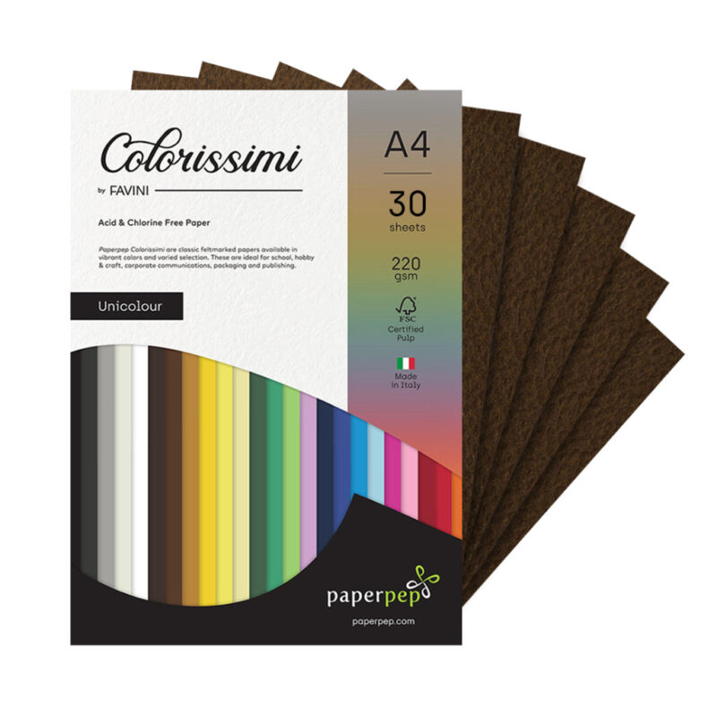 Paper Pep Colorissimi Card Stock 220Gsm A4 Caffe (Brown) Unicolor Pack Of 30 Sheets