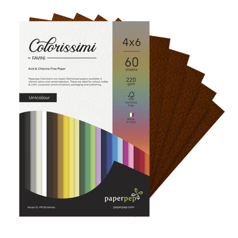 Paper Pep Colorissimi Card Stock 220GSM 4"X6" Cioccolato (Chocolate Brown) Unicolor Pack of 60 Sheets