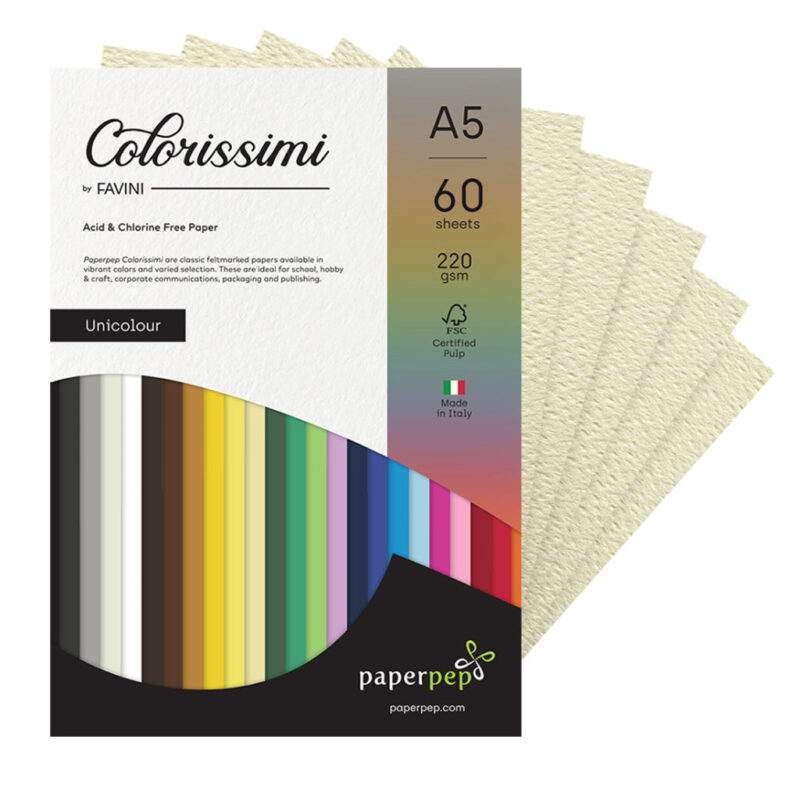 Paper Pep Colorissimi Card Stock 220Gsm A5 Avorio (Cream) Unicolor Pack Of 60 Sheets