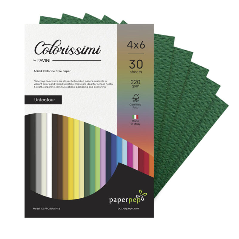 Paper Pep Colorissimi Card Stock 220Gsm 4"X6" Pino (Dark Green) Unicolor Pack Of 30 Sheets