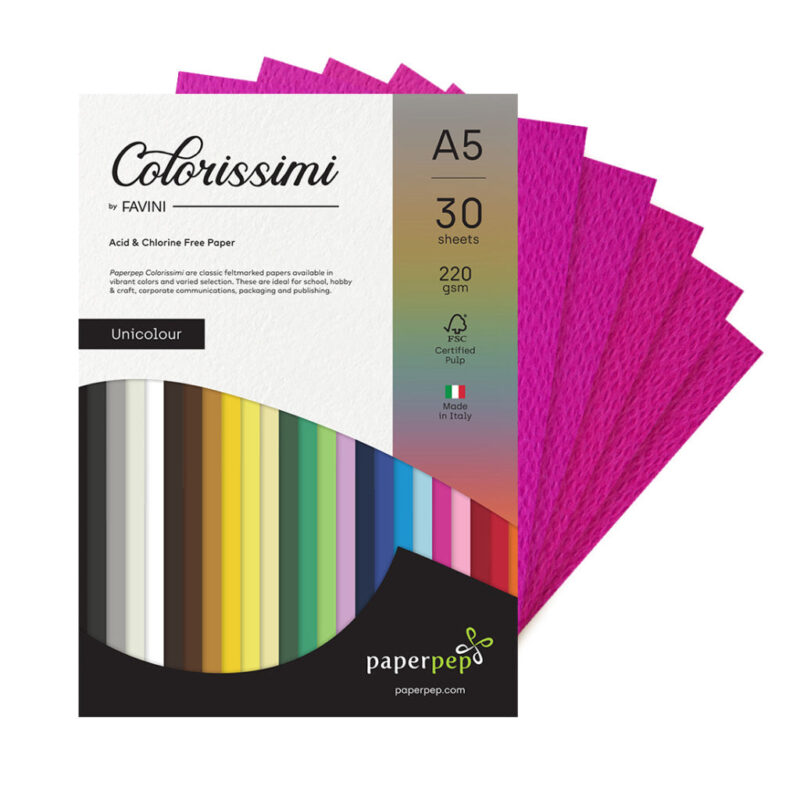 Paper Pep Colorissimi Card Stock 220Gsm A5 Ciclamino (Dark Pink) Unicolor Of 30 Sheets