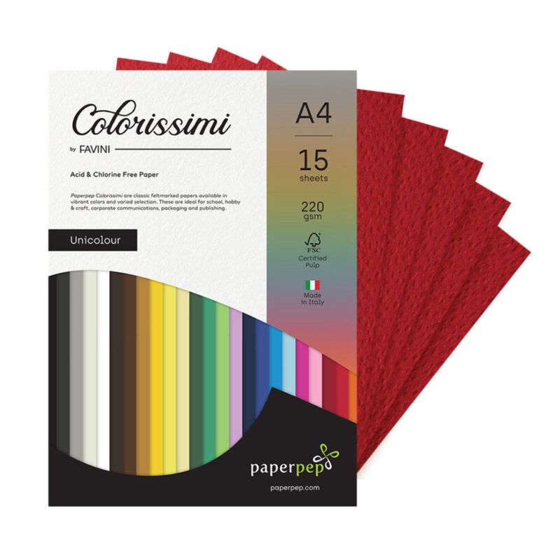 Paper Pep Colorissimi Card Stock 220Gsm A4 Rubino (Dark Red) Unicolor Of 15 Sheets