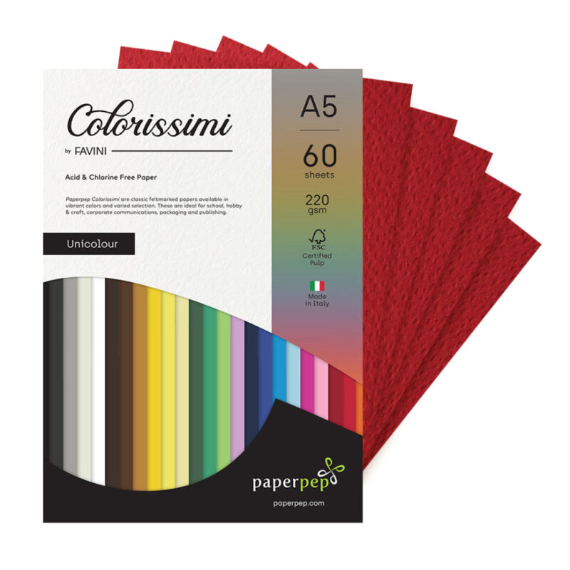 Paper Pep Colorissimi Card Stock 220Gsm A5 Rubino (Dark Red) Unicolor Pack Of 60 Sheets