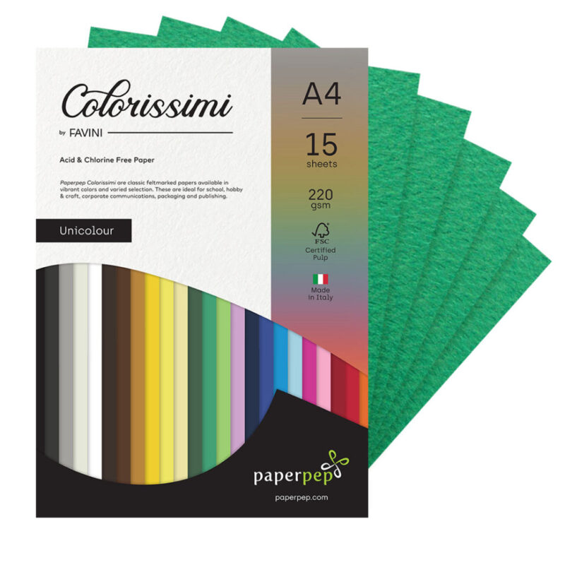Paper Pep Colorissimi Card Stock 220Gsm A4 Verde (Green) Unicolor Of 15 Sheets