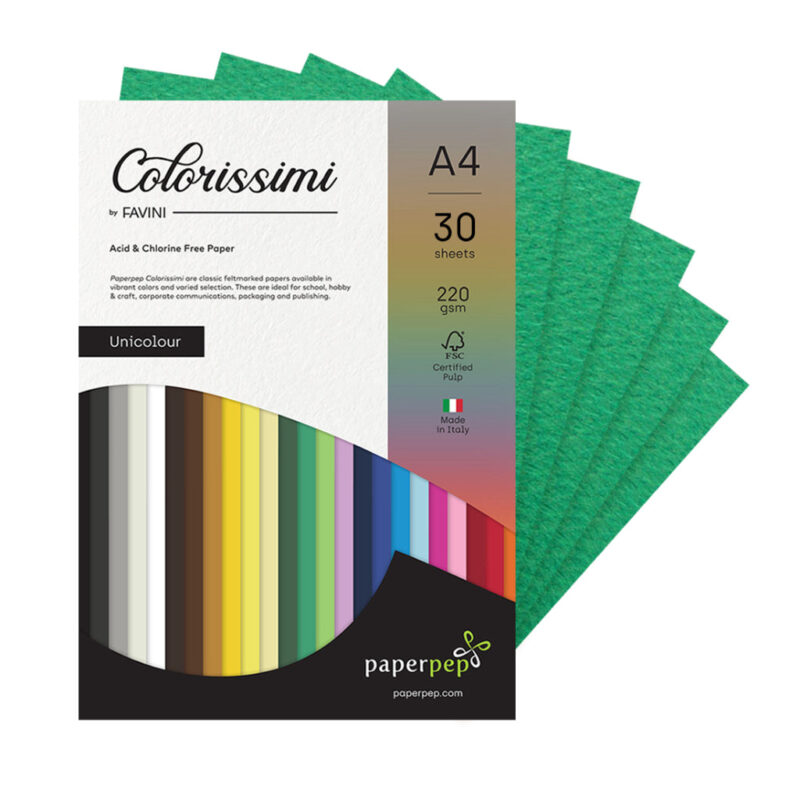 Paper Pep Colorissimi Card Stock 220Gsm A4 Verde (Green) Unicolor Pack Of 30 Sheets
