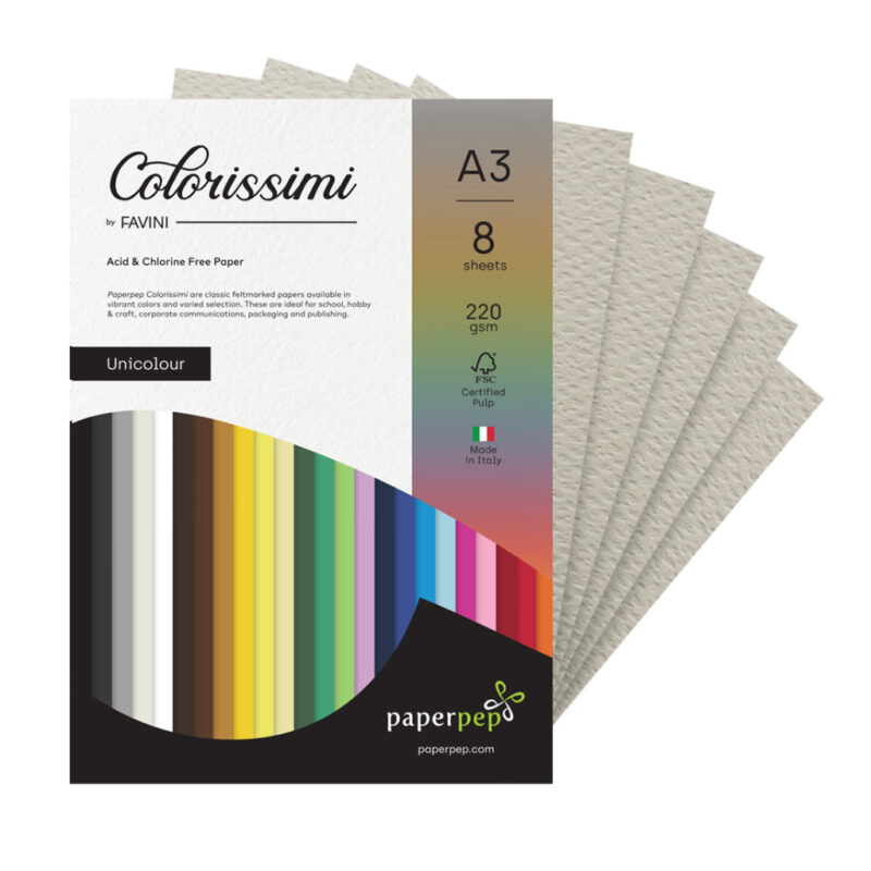 Paper Pep Colorissimi Card Stock 220Gsm A3 Grigio (Light Grey) Unicolor Of 8 Sheets