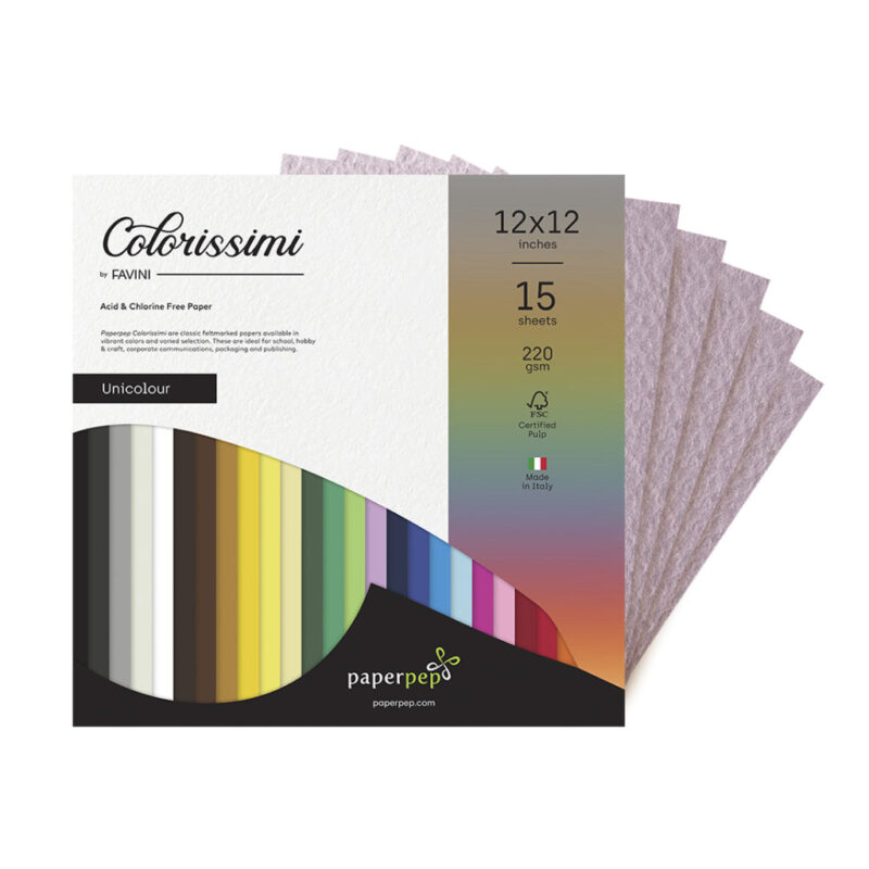 Paper Pep Colorissimi Card Stock 220Gsm 12"X12" Lilla (Lavender) Unicolor Of 15 Sheets
