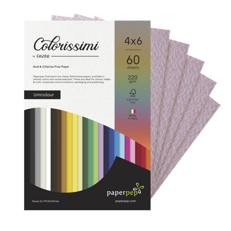 Paper Pep Colorissimi Card Stock 220Gsm 4"X6" Lilla (Lavender) Unicolor Pack Of 60 Sheets