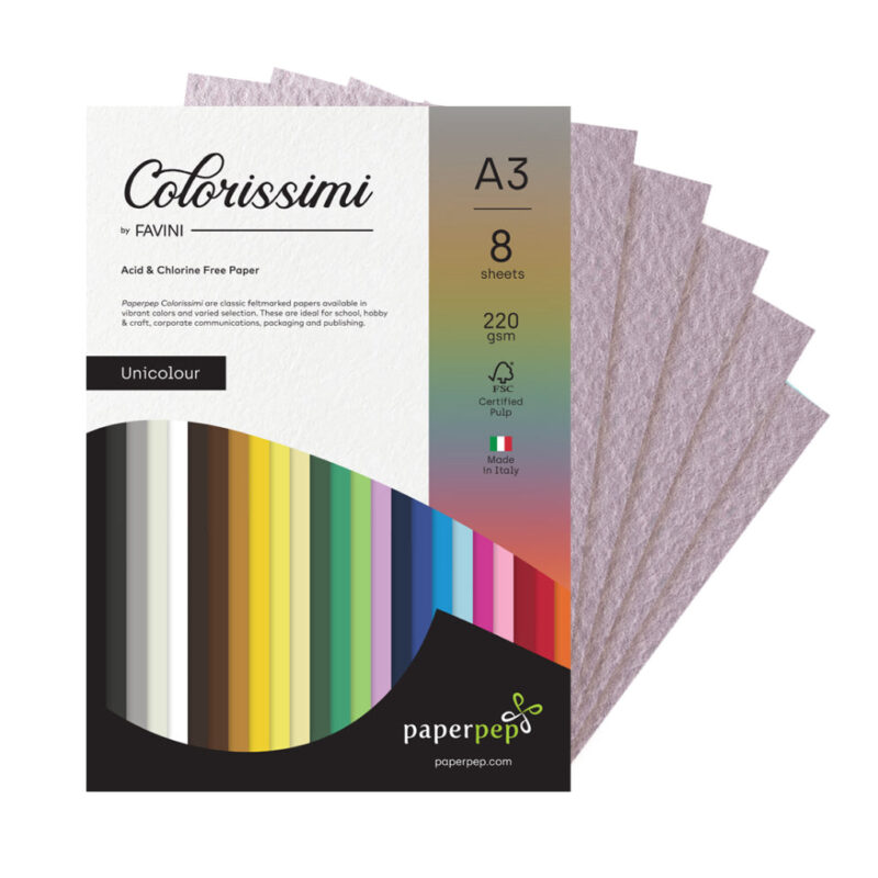 Paper Pep Colorissimi Card Stock 220Gsm A3 Lilla (Lavender) Unicolor Of 8 Sheets