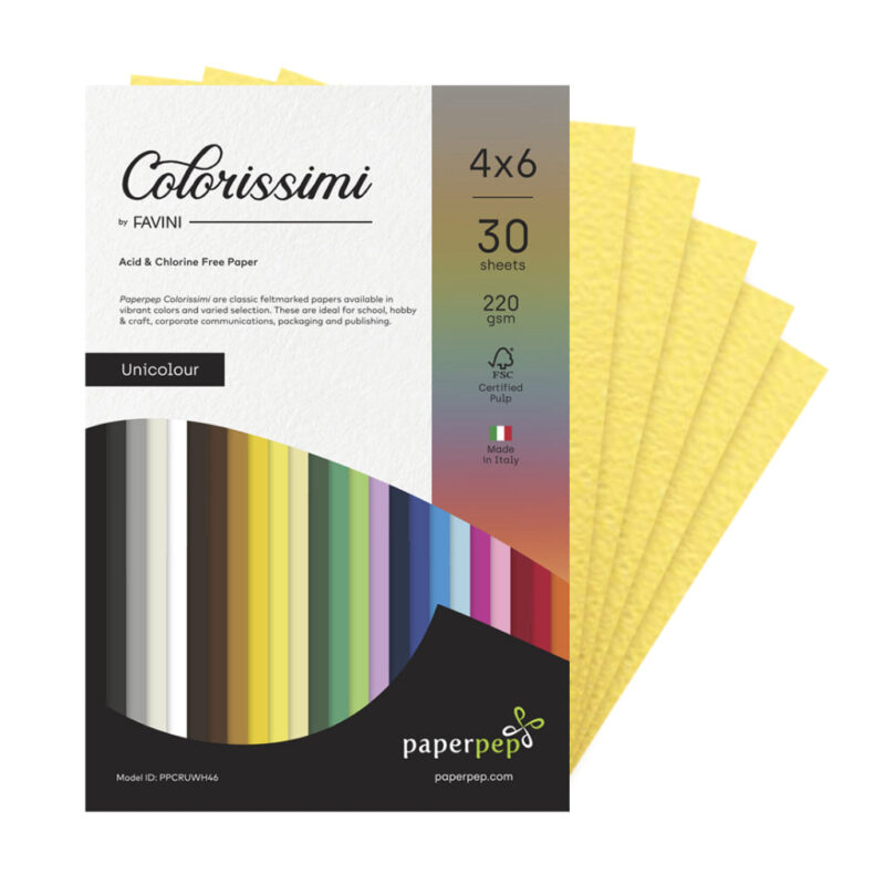 Paper Pep Colorissimi Card Stock 220GSM 4"X6" Girasole (Light Yellow) Unicolor Pack of 30 Sheets