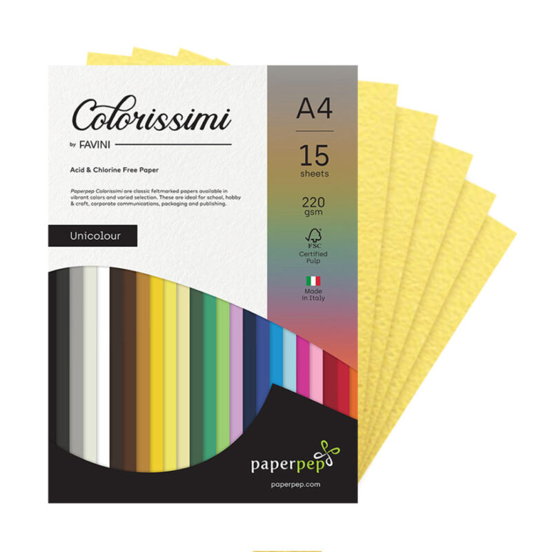 Paper Pep Colorissimi Card Stock 220Gsm A4 Girasole (Light Yellow) Unicolor Of 15 Sheets