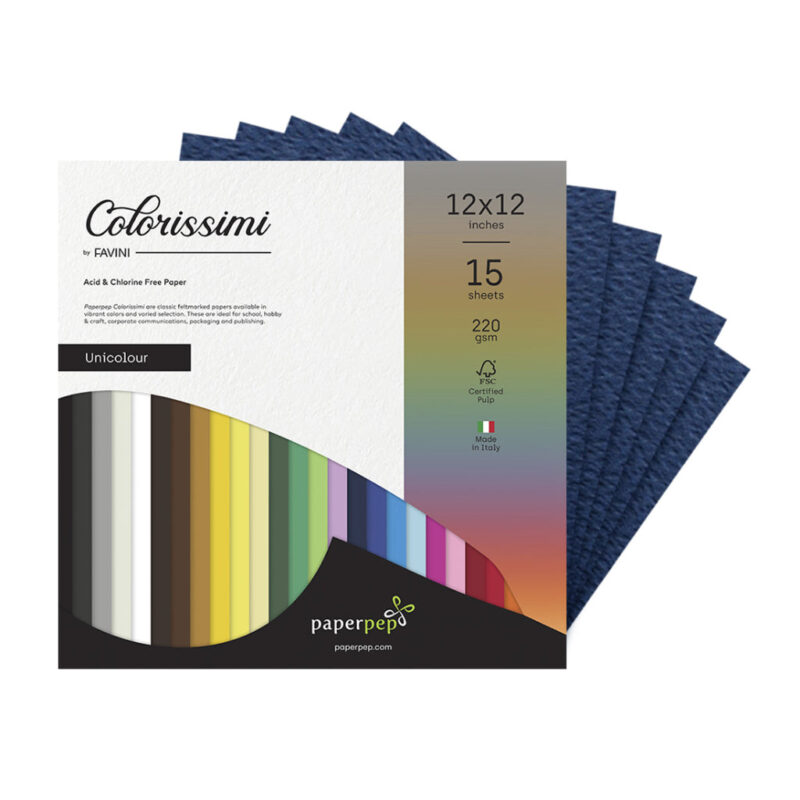 Paper Pep Colorissimi Card Stock 220Gsm 12"X12" Indaco (Navy Blue) Unicolor Of 15 Sheets