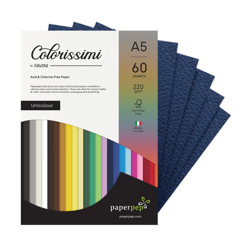 Paper Pep Colorissimi Card Stock 220Gsm A5 Indaco (Navy Blue) Unicolor Pack Of 60 Sheets