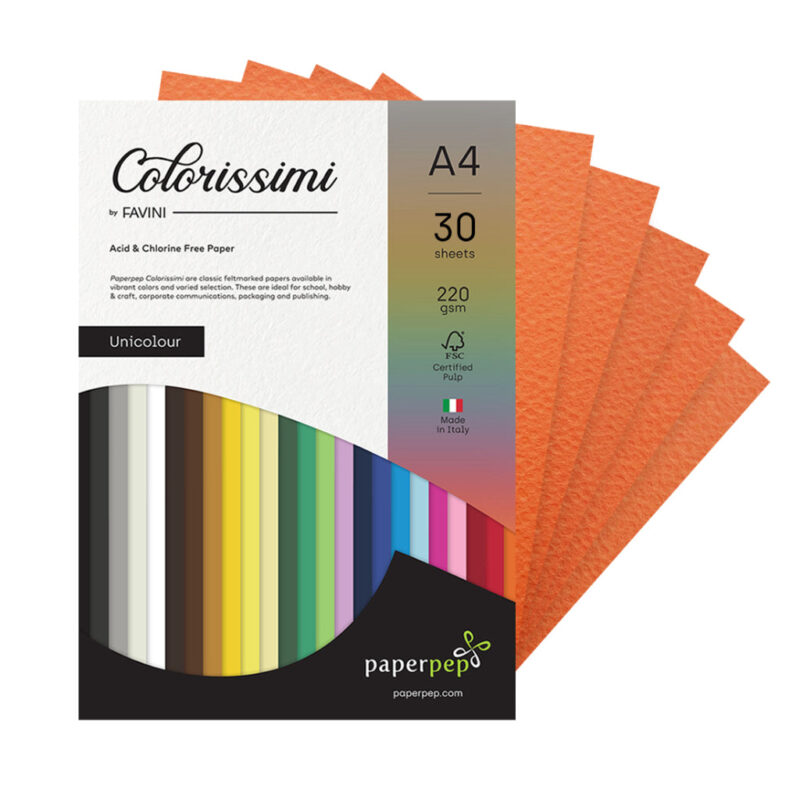 Paper Pep Colorissimi Card Stock 220Gsm A4 Mandarino (Orange) Unicolor Pack Of 30 Sheets