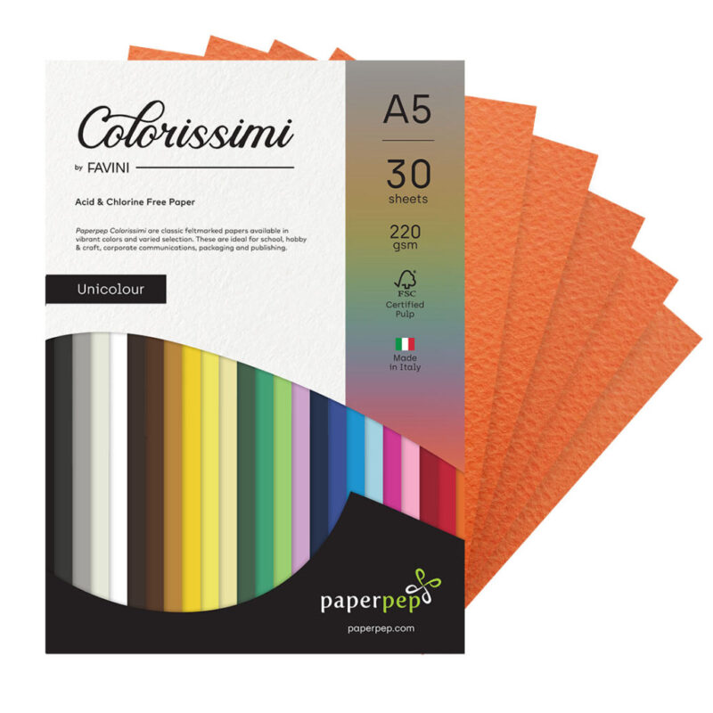 Paper Pep Colorissimi Card Stock 220Gsm A5 Mandarino (Orange) Unicolor Of 30 Sheets