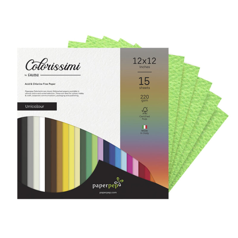 Paper Pep Colorissimi Card Stock 220GSM 12"X12" Pistacchio (Pastel Green) Unicolor of 15 Sheets