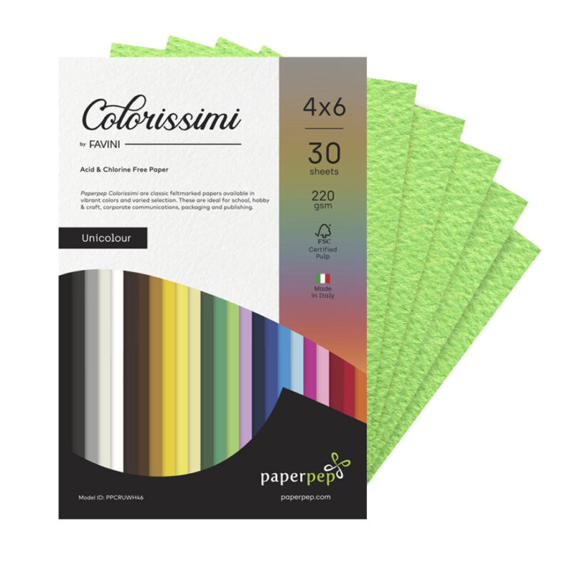 Paper Pep Colorissimi Card Stock 220Gsm 4"X6" Pistacchio (Pastel Green) Unicolor Pack Of 30 Sheets
