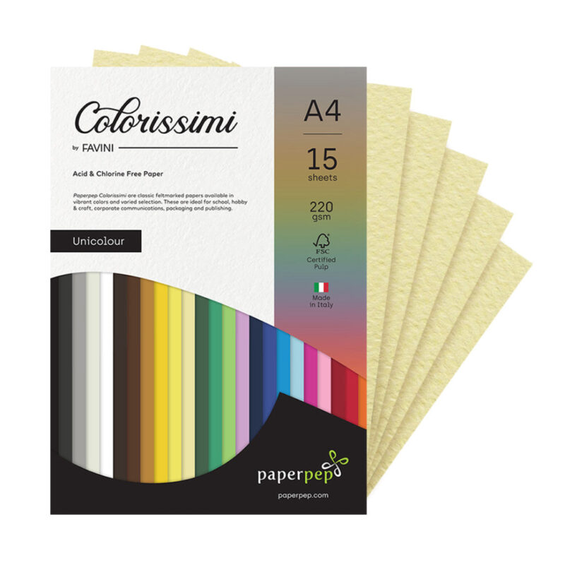 Paper Pep Colorissimi Card Stock 220Gsm A4 Camoscio (Pastel Yellow) Unicolor Of 15 Sheets