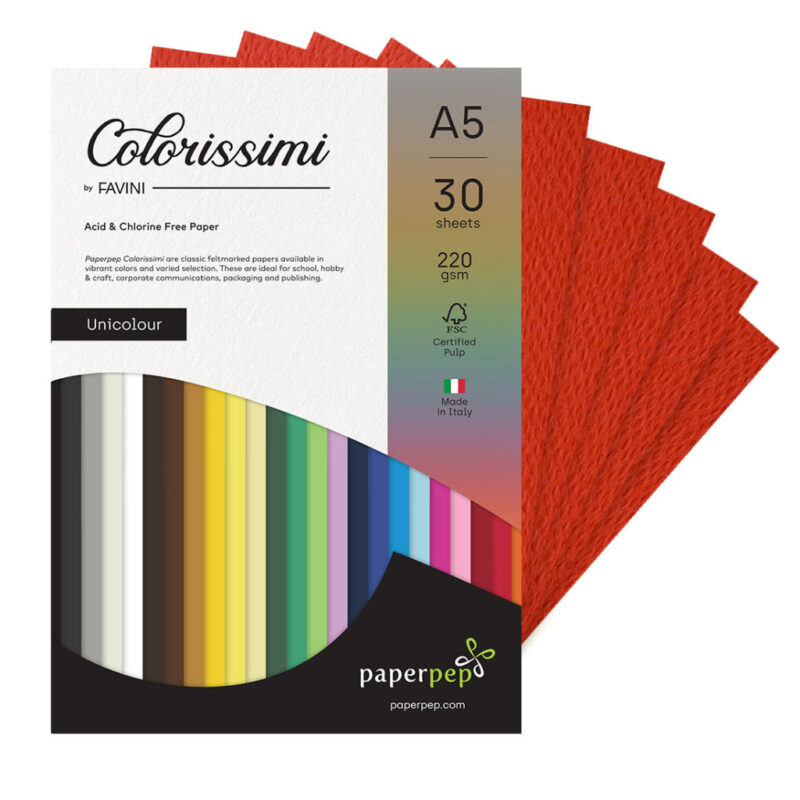 Paper Pep Colorissimi Card Stock 220Gsm A5 Scarlatto (Red) Unicolor Of 30 Sheets