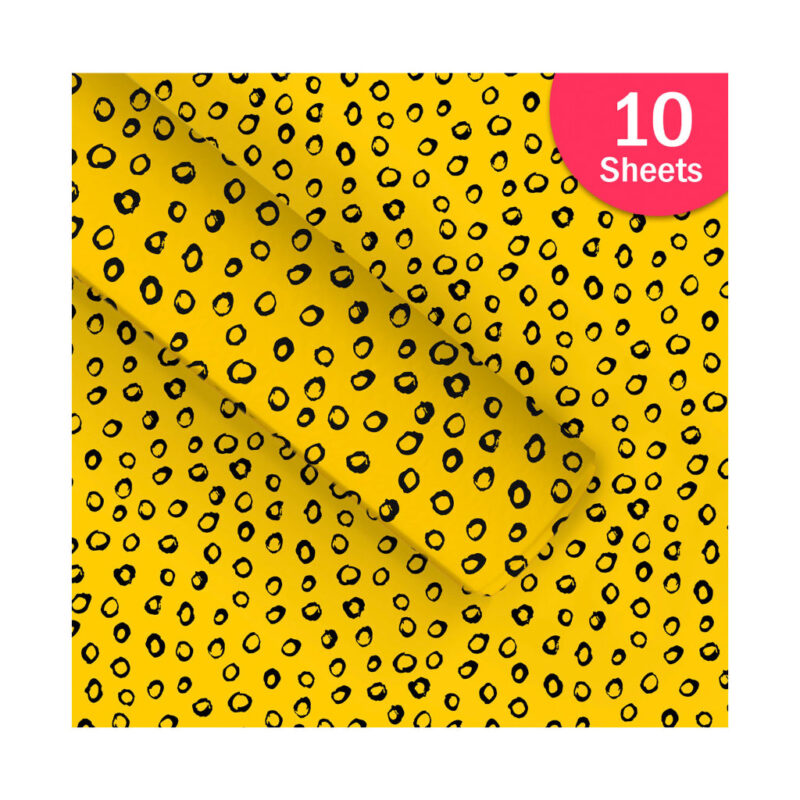 Paperpep Yellow Black Round Spots Print Gift Wrapping Paper 19"X29" Pack Of 10 Sheets For Gift Packing Birthday, Anniversary, Diwali, Christmas, All Occasions And Events, Crafts, Return Gifts