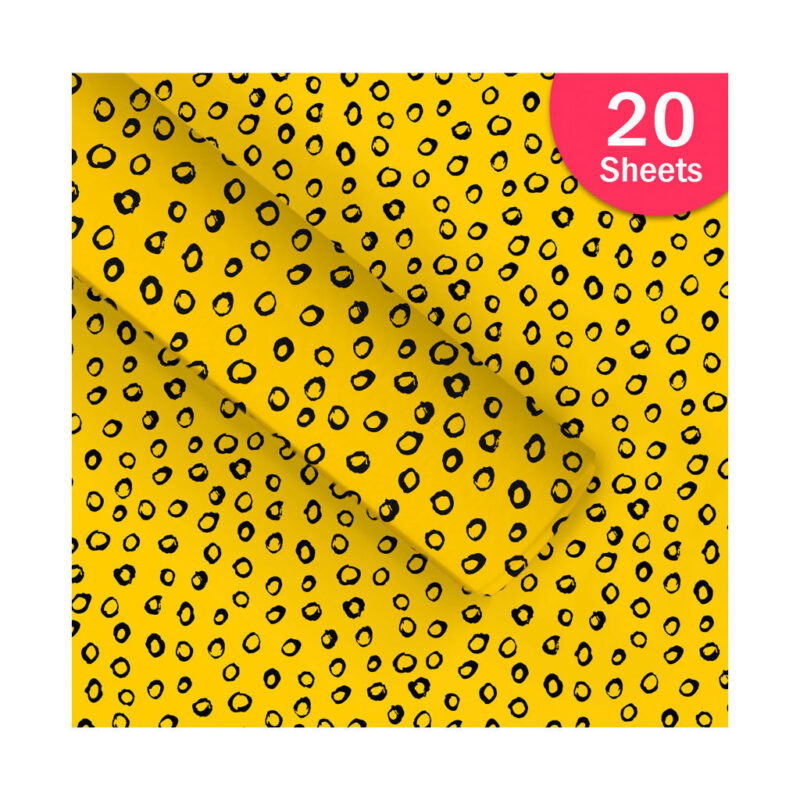 Paperpep Yellow Black Round Spots Print Gift Wrapping Paper 19"X29" Pack Of 20 Sheets For Gift Packing Birthday, Anniversary, Diwali, Christmas, All Occasions And Events, Crafts, Return Gifts