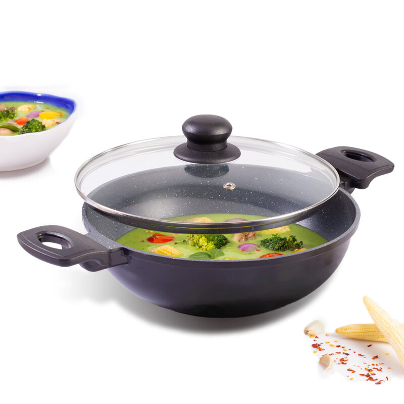 Duralite Die-Cast Kadhai with Lid | 24 cm | 2.4 L | 5 Layer Meta-Tuff Non-Stick Coating | Never Loses Shape | Non-Toxic | Cool Touch Handles and Knob | PFOA Free | Pure Grade Aluminium | Easy to Clean | Grey | 2 Years Warranty - Image 8