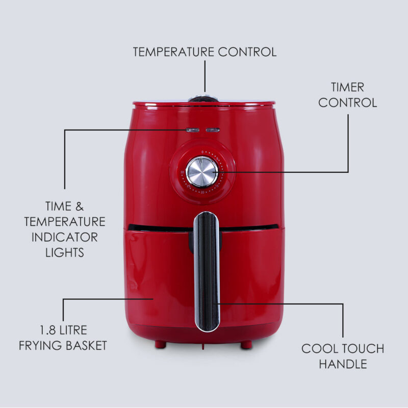 Crimson Edge Air Fryer for Home and Kitchen|1.8 Litres Non-stick Basket| Fry, Grill, Bake & Roast| Rapid Air Technology| Timer & Temperature Control| Auto Shut-Off| Healthy Cooking with 99% less Fat| Sleek & Compact| 1000 Wattage| Red |2 Year Warranty - Image 9
