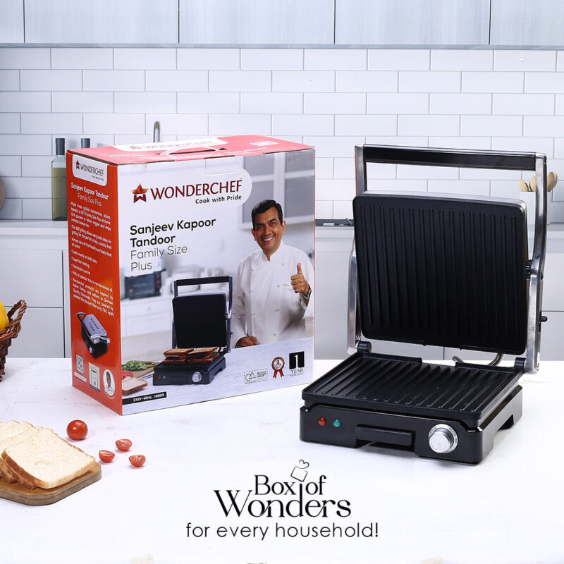 Wonderchef Renewed Sanjeev Kapoor Tandoor Family Size Plus| Electric Contact Grill & Sandwich Maker| 1800 Watt| Non-stick Grooves Healthy cooking | Super fast heating | 1 Year Warranty| Black & Silver - Image 7