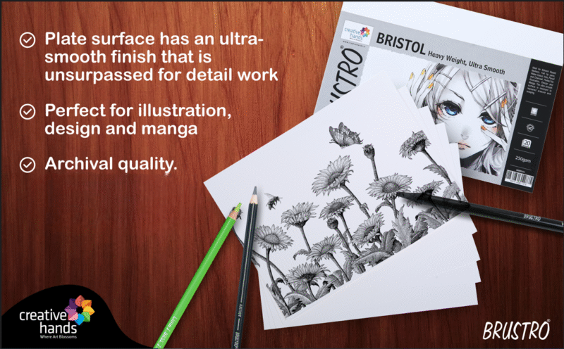 Brustro Ultra Smooth Bristol A3 Size Sheets, 250 GSM (Pack of 10 + 2 Free Sheets)