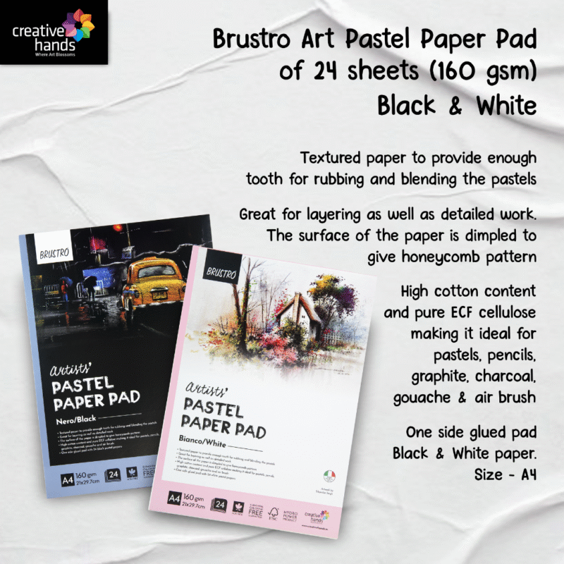 Brustro Artists' Pastel Paper Pad, Set of 2, 24 Sheets (160 GSM) Each, Colour - Black & White, Size - 3.5" x 5.5"