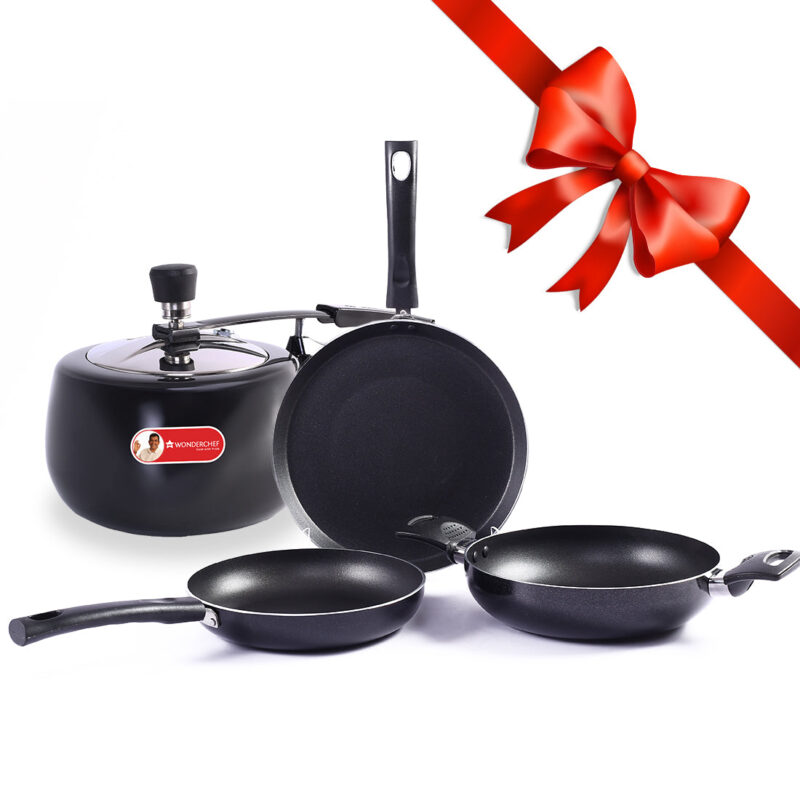 Wonderchef Renewed Valencia 4 Piece Kitchen Set | Fry Pan, Wok (without Lid), Dosa Tawa & Inner Lid Pressure Cooker - Image 2
