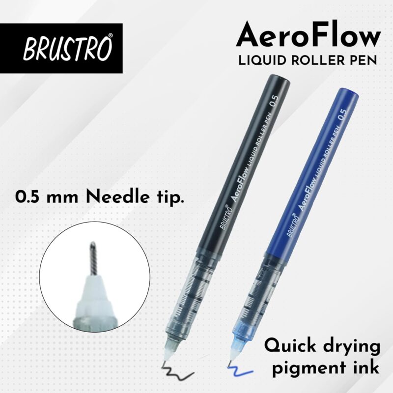 BRUSTRO AeroFlow Liquid Ink Rollerball Pens 0.5 Micro Tip Pack of 12 (Classic Black ink) - Image 7