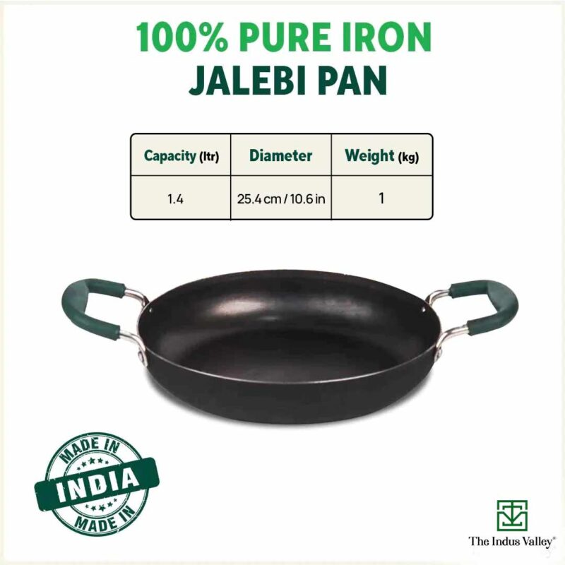 100% Pure Sheet Iron Kadai/ Jalebi/ Paella Pan, Silicone Cool Handles, Seasoned, Toxin-free, Induction, 25.4cm, 1.4L - Image 2