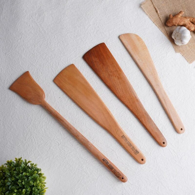 100% Natural Neem Wood Cooking & Serving Spatula/Ladles, Set of 4, Toxin-free, Anti-microbial - Image 5