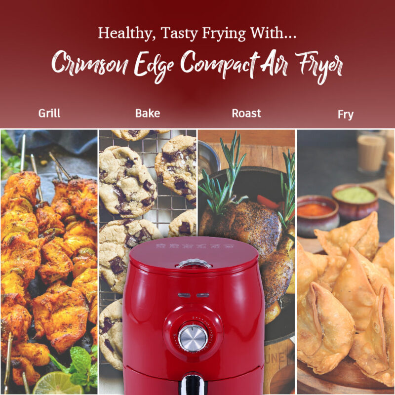 Crimson Edge Air Fryer for Home and Kitchen|1.8 Litres Non-stick Basket| Fry, Grill, Bake & Roast| Rapid Air Technology| Timer & Temperature Control| Auto Shut-Off| Healthy Cooking with 99% less Fat| Sleek & Compact| 1000 Wattage| Red |2 Year Warranty - Image 4