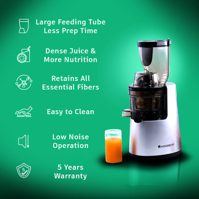 V6 Cold Press Slow Juicer, Full Fruit, High Juice Yield, Powerful AC motor, Slow Squeezing Technology, 200W
