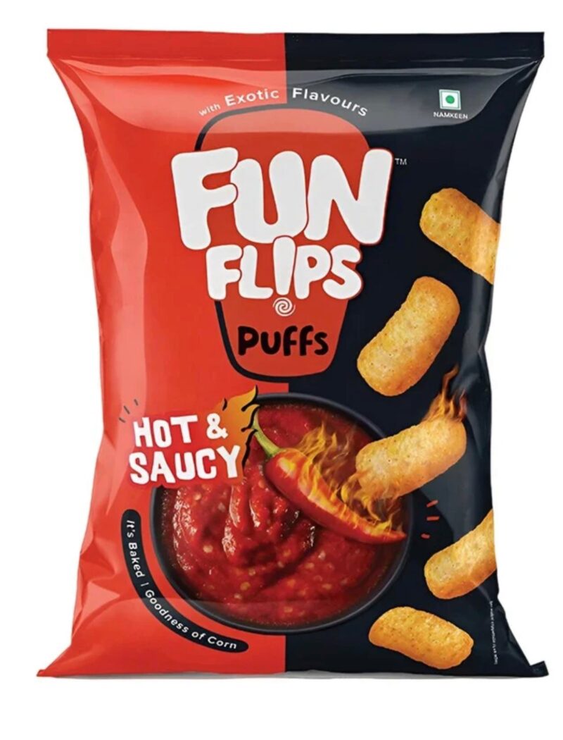 25x Flips Hot & Saucy Puffs, (Pack of 25) - 75g each