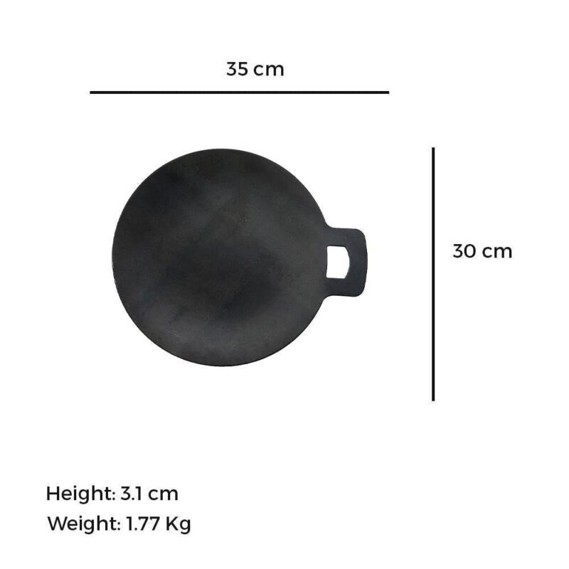 100% Pure Iron Tawa, Concave, Seasoned, Toxin-free, Nonstick, 30cm, 1.77kg - Image 3