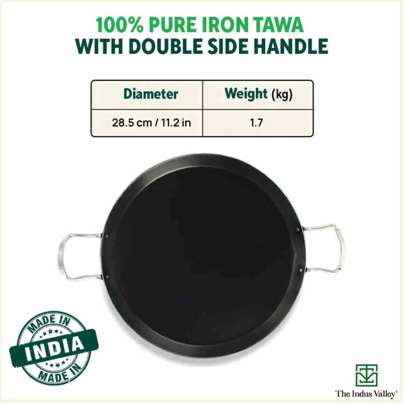 100% Pure Sheet Iron Tawa, 2 Handles, Seasoned, Toxin-free, Induction, 28.5cm, 1.7kg - Image 3