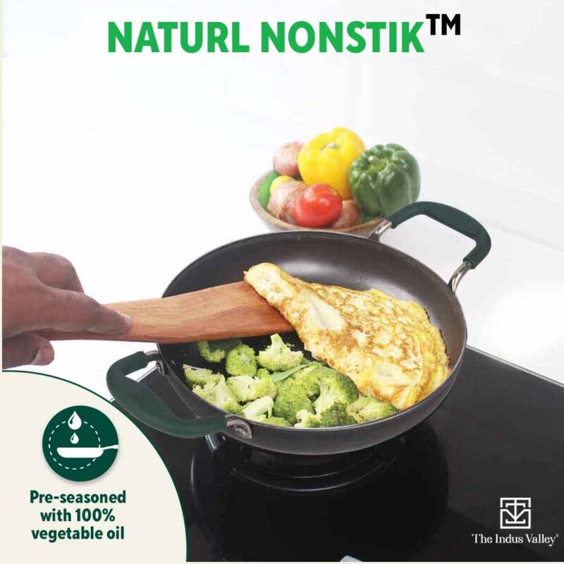 100% Pure Sheet Iron Kadai/ Jalebi/ Paella Pan, Silicone Cool Handles, Seasoned, Toxin-free, Induction, 25.4cm, 1.4L - Image 8