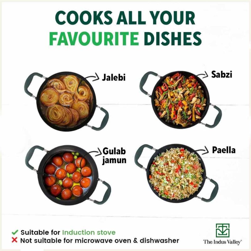 100% Pure Sheet Iron Kadai/ Jalebi/ Paella Pan, Silicone Cool Handles, Seasoned, Toxin-free, Induction, 25.4cm, 1.4L - Image 10