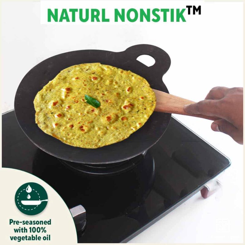 100% Pure Sheet Iron Tawa + Free ₹110 Spatula, Pre-seasoned, Toxin-free, 30.5cm, 1.8 / 1.4 kg - Image 8