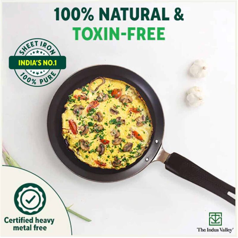 100% Pure Sheet Iron Omelette Tawa with Bakelite Handle, Seasoned, Toxin-free, Induction, 19cm, 0.56kg - Image 4