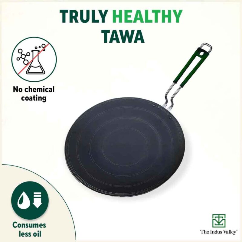 100% Pure Sheet Iron Tawa, Concave, Toxin-free, Seasoned, Silicone Handle,25.5cm/30.5cm - Image 4
