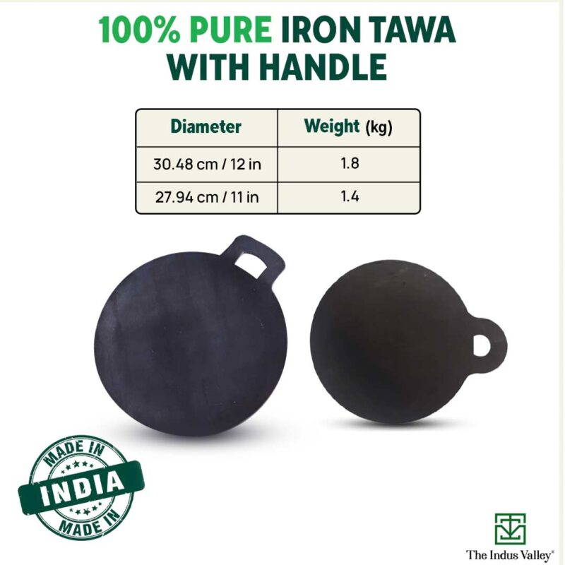 100% Pure Sheet Iron Tawa + Free ₹110 Spatula, Pre-seasoned, Toxin-free, 30.5cm, 1.8 / 1.4 kg - Image 3
