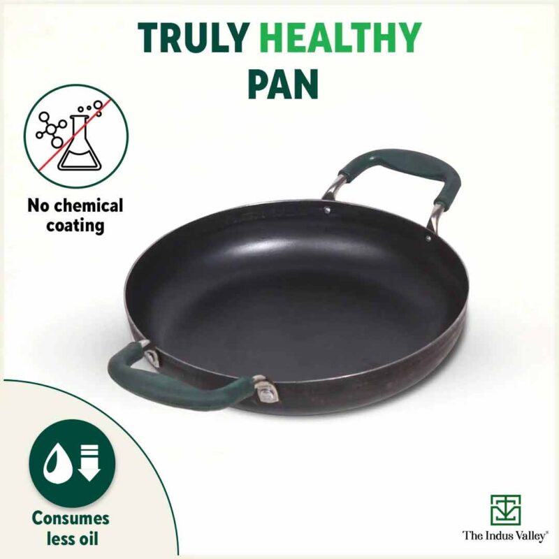 100% Pure Sheet Iron Kadai/ Jalebi/ Paella Pan, Silicone Cool Handles, Seasoned, Toxin-free, Induction, 25.4cm, 1.4L - Image 3